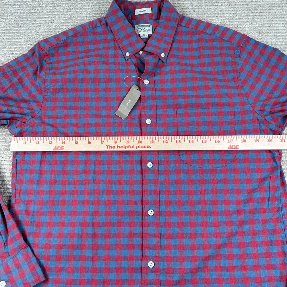 J. Crew Button Down Shirt Mens M Red Blue Gingham Secret Wash Preppy Classic New